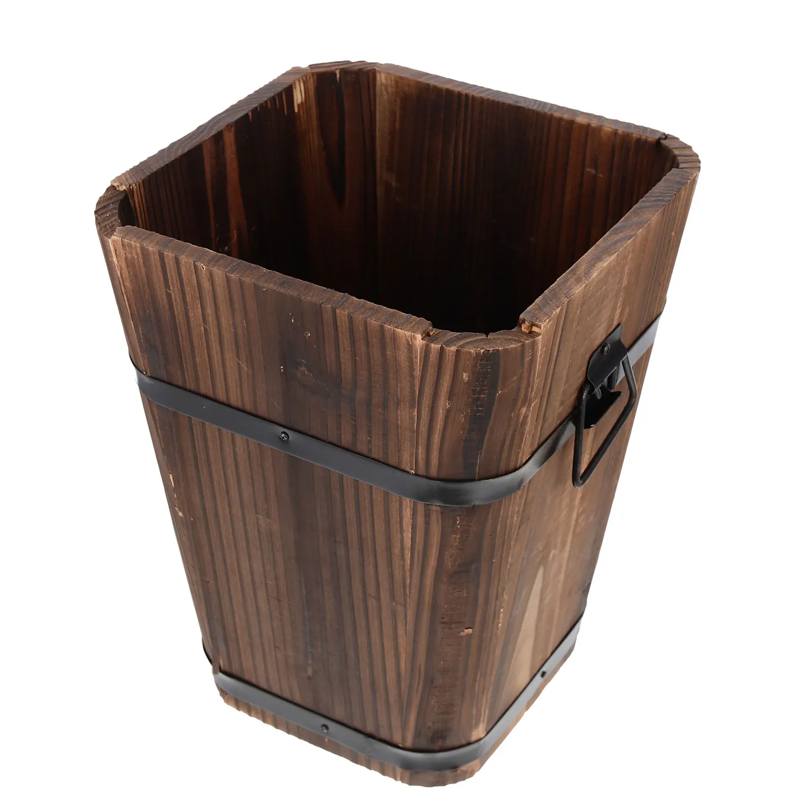 

Vintage Large Carbonized Wood Planter Retro Style Garden Flowerpot Decorative Balcony Yard Office Plant Container