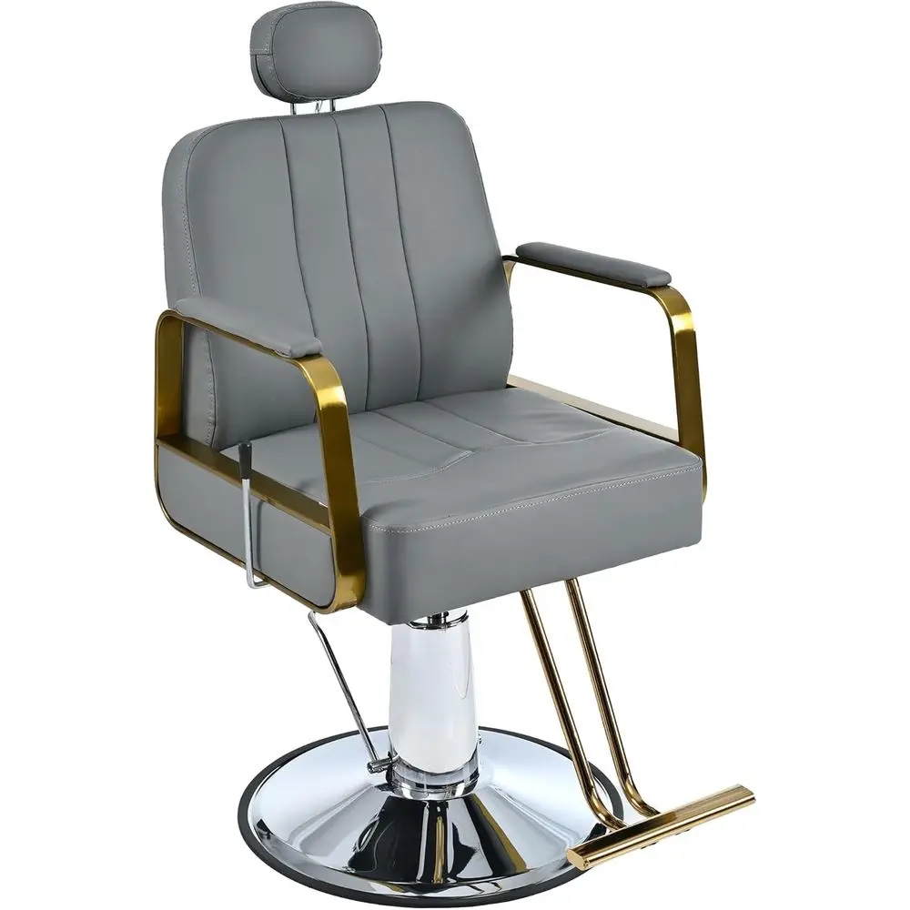 

Stylish Reclining Barber Chair with Heavy Duty Pump, 360° Swivel, Shampoo & Beauty Equipment, Up to 400 lbs, Gray