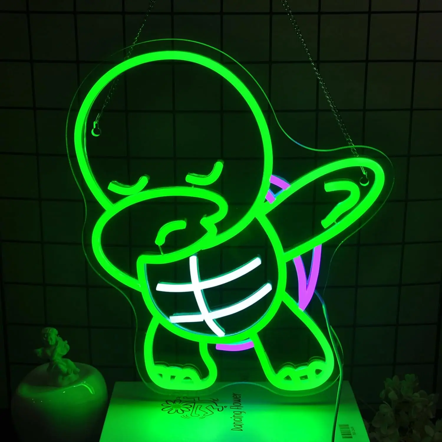 

Turtle Neon Signs for Wall Decor 5/12V USB Green letters with Dimmable Switch Light Up Signs for Birthday Party Club Gift