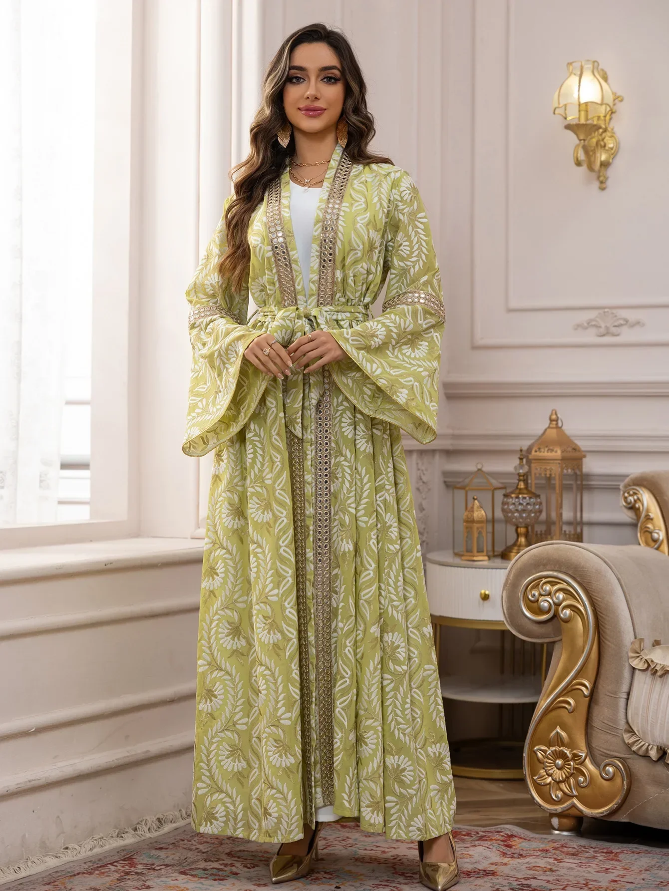 Eid Muslim Set for Women Embroidery Kimono Jalabiya Maxi Dress Dubai Abaya Kaftan Kebaya Marocain Femme Robe Caftan Ramadan Gown