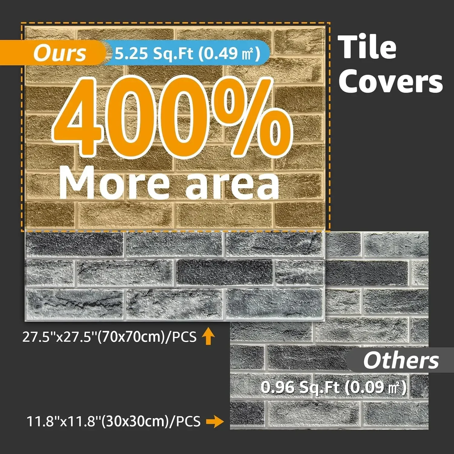 Art3d 20Pcs Large Size 105 Sq.FT 3D Self-Adhesive Foam Brick Wall Panels, Gray Stone (20 Pack)