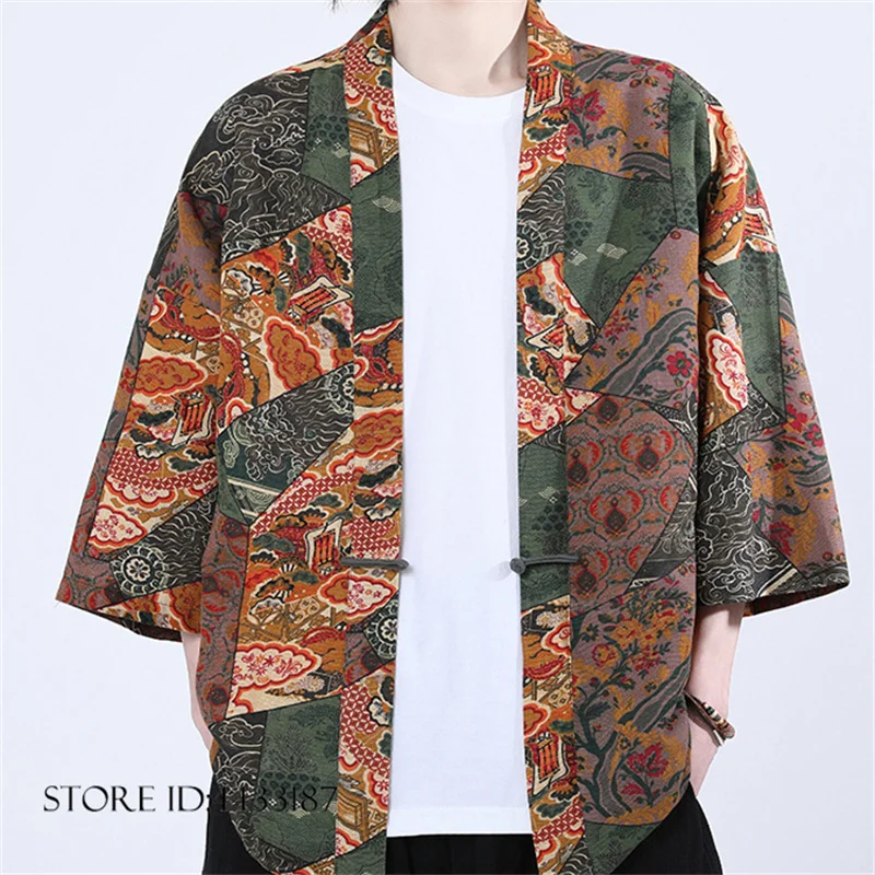 Plus Size 3XL 4XL 5XL Japanese Kimono Cardigan Spring Summer Print Men's Shirt Jacket Harajuku Streetwear Retro Yukata  Haori