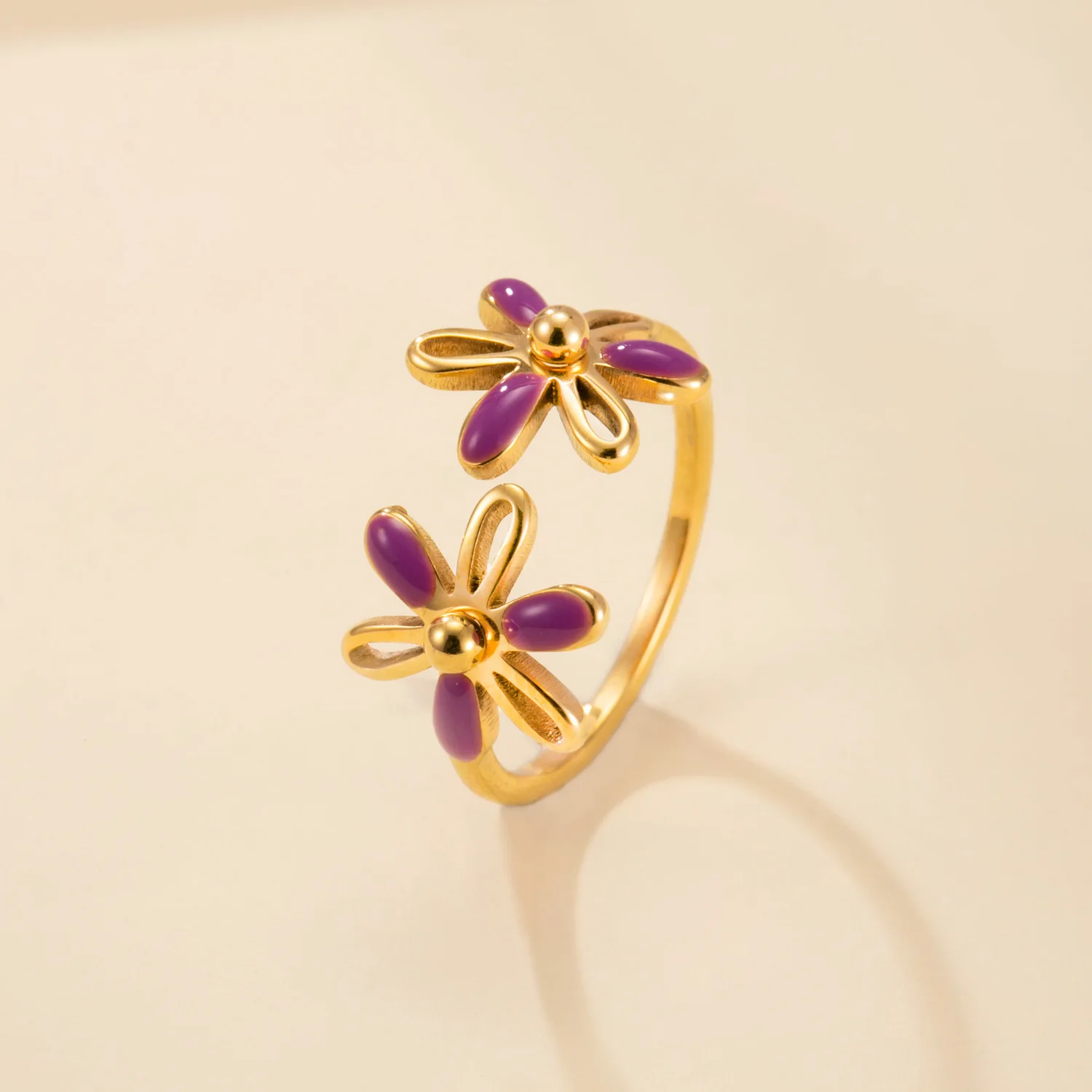 Skyrim Bunte Emaille-Blumen Offener Ring Damen Edelstahl Goldfarben Ringe Mode Böhmischer Schmuck Geschenk Großhandel – Detail 6