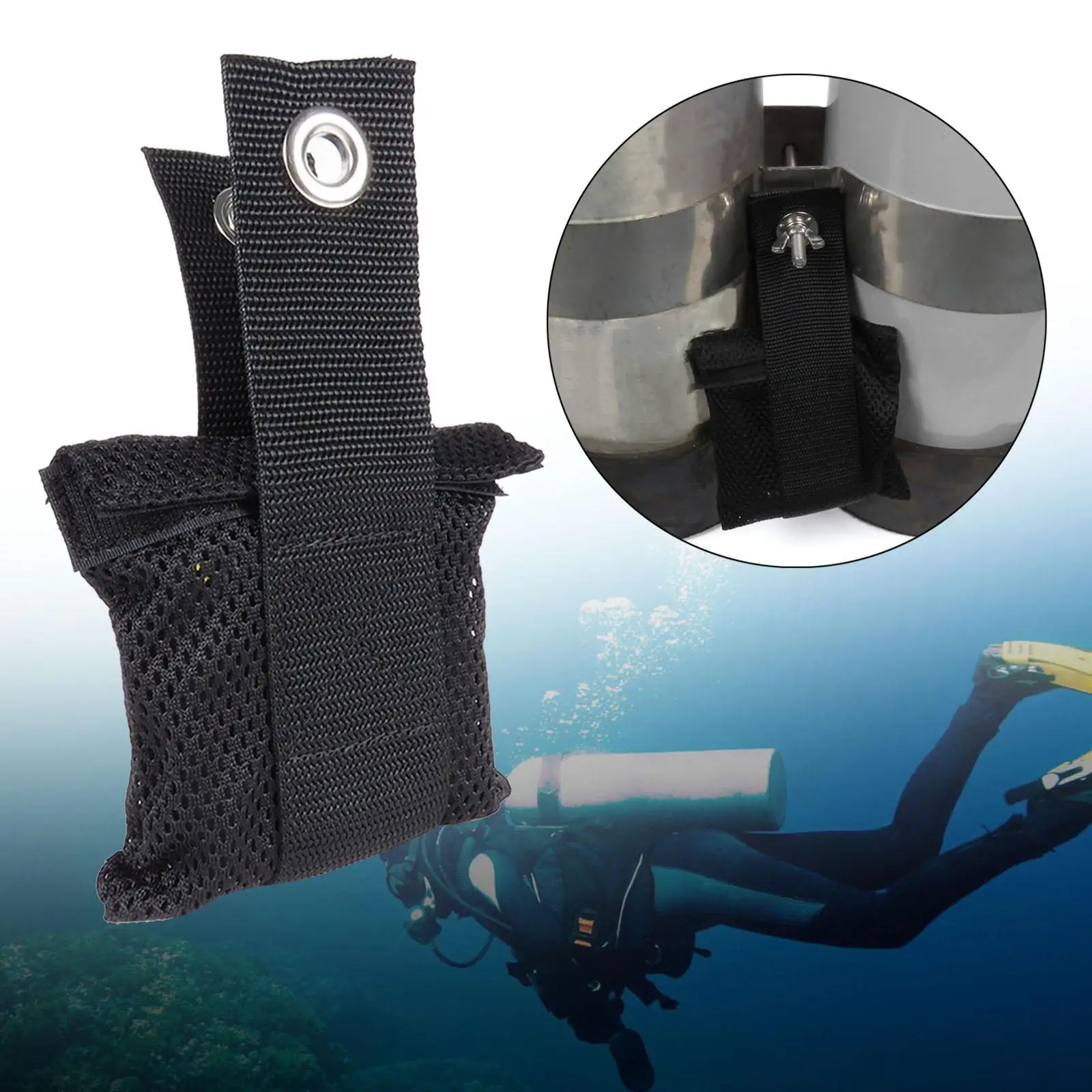 Scuba Diving Tail Weight Pouch with Holes Accessories Stainless Steel Buckle Nylon Sticker Portable Underwater Diving Equipment