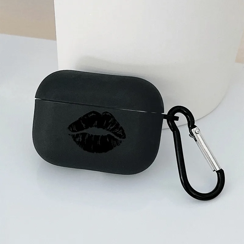 Funda inalámbrica Bluetooth para AirPods 1, 2, AirPods 3, 4, AirPods Pro y Pro2, TPU, labios negros, diseño de beso, funda para auriculares