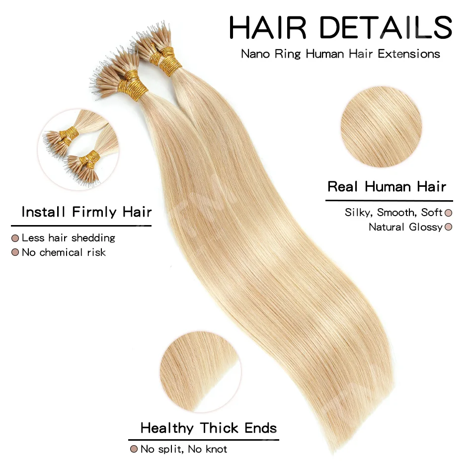 TMTM Straight Nano Ring Human Hair Extension 50/100 Strands Brazilian Human Hair Extensions 14-24 Inch Microlink Hair In Stock