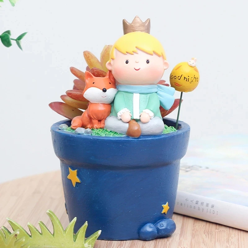 Creative Cartoon Little Prince Resin Flower Pots Decorative Desktop Potted Ornaments Succulents Plants Flower Pot Wholesale