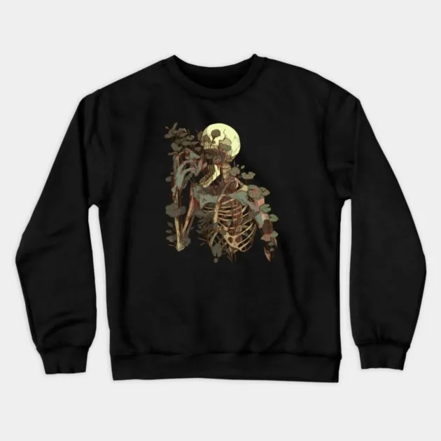 

Autumn and Winter Style Mysterious - Skeleton Sweatshirt, Skull with Plants and Moon Graphic for An Edgy Look