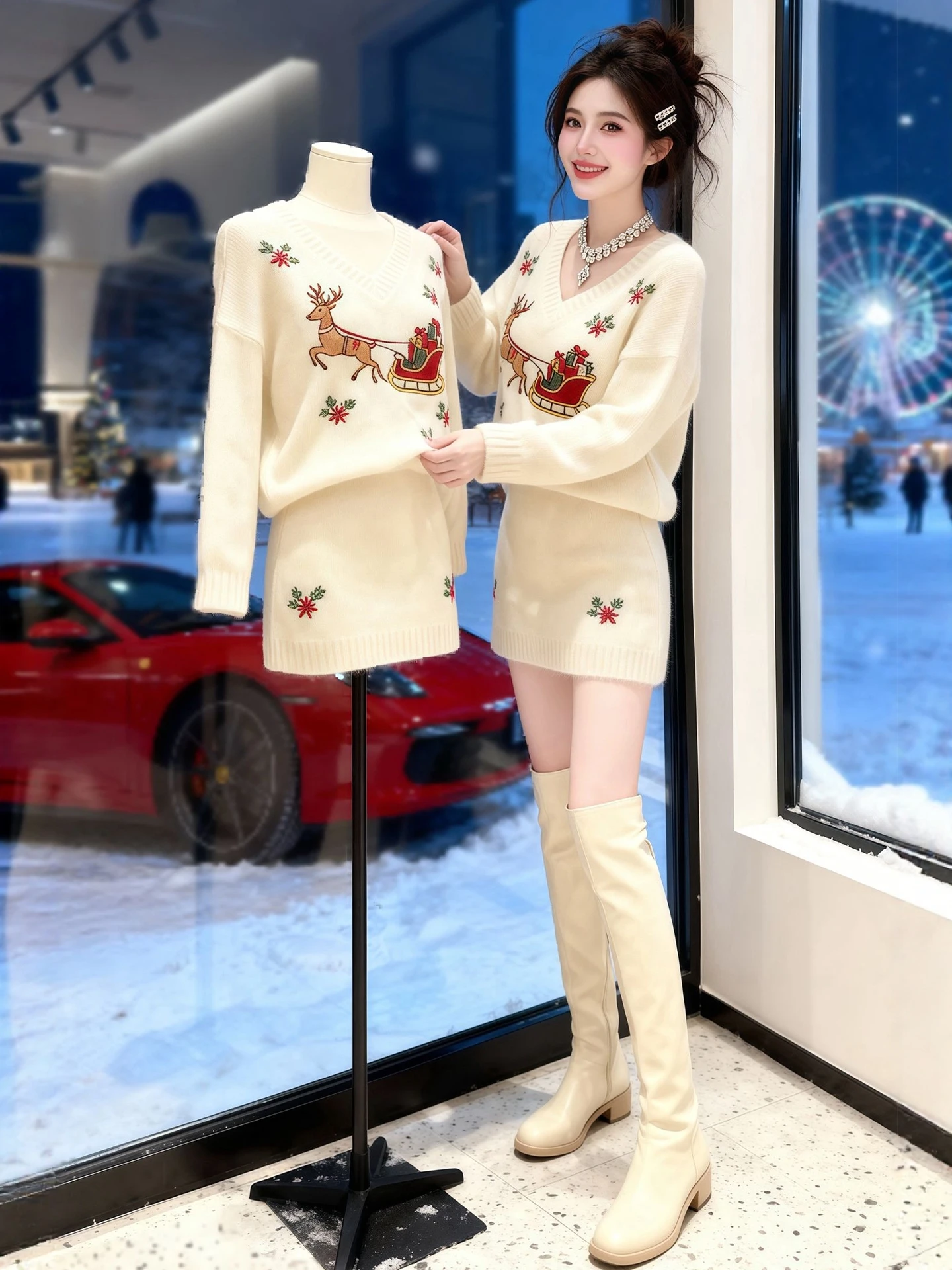 

Winter Faion plus Size Knitted Sweater And Skirt Set for Women Beautiful New Year's Outfit Casual Loose Fit Warmth
