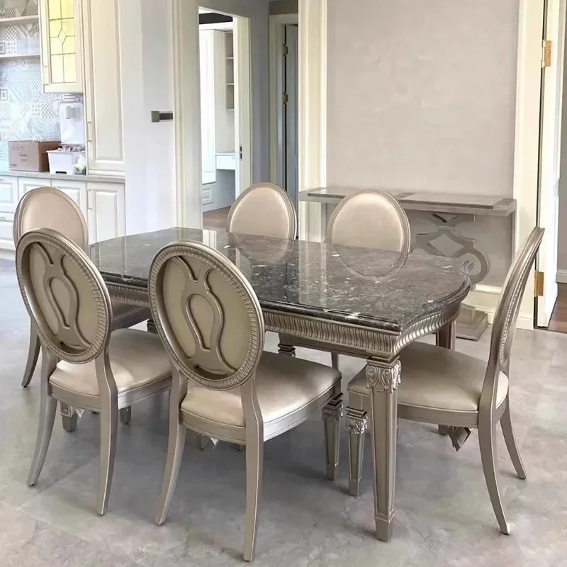 Solid wood countertop parquet round dining table household light luxury series marble desktop villa dining table