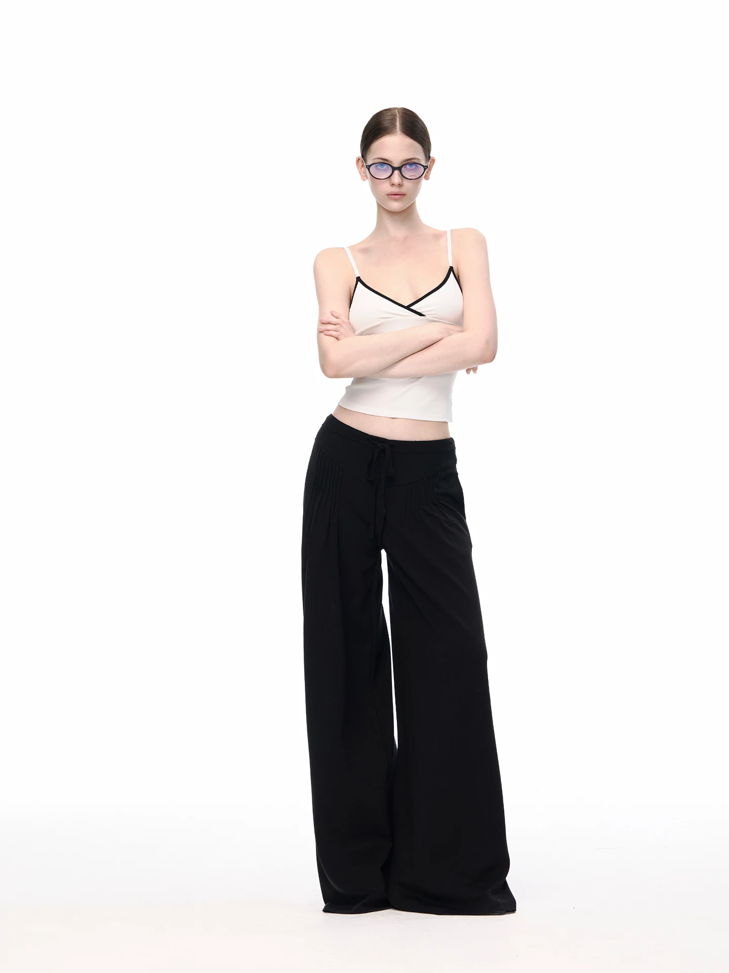JLAUNT Black Wide Leg Pants Women's Loose Slimming Versatile Drapey Straight Casual Floor-Length Trousers