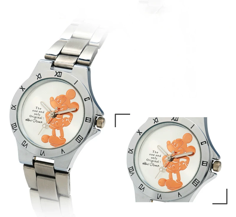 Disney-Reloj de Mickey Mouse y Minnie para niños y niñas, cronógrafo de cuarzo de acero, dorado y plateado, ideal para estudiantes y adultos, regalo de cumpleaños, novedad