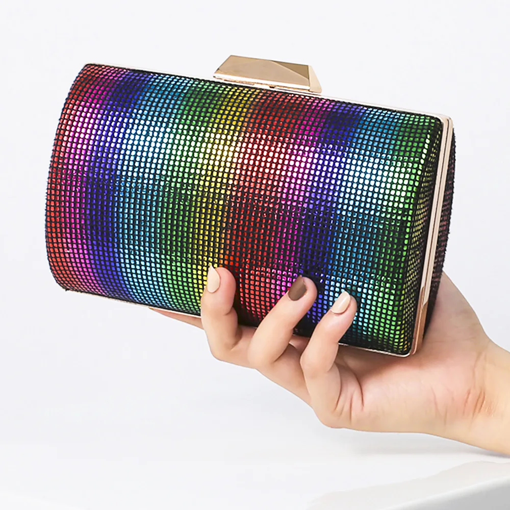 

Iridescent Glow Pu Women's Evening Clutch Rainbow Chain Clutch European & American Niche Crossbody Shoulder Bag