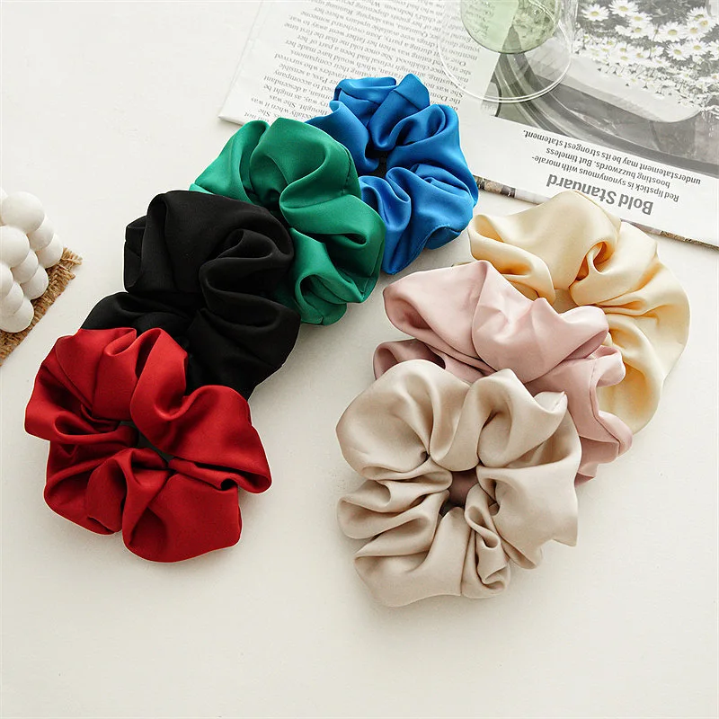 Satin Silk Hair Scrunchies Black Hair Ties for Girls and Women Scrunchie Solid Color Hair Accessories Scrunch