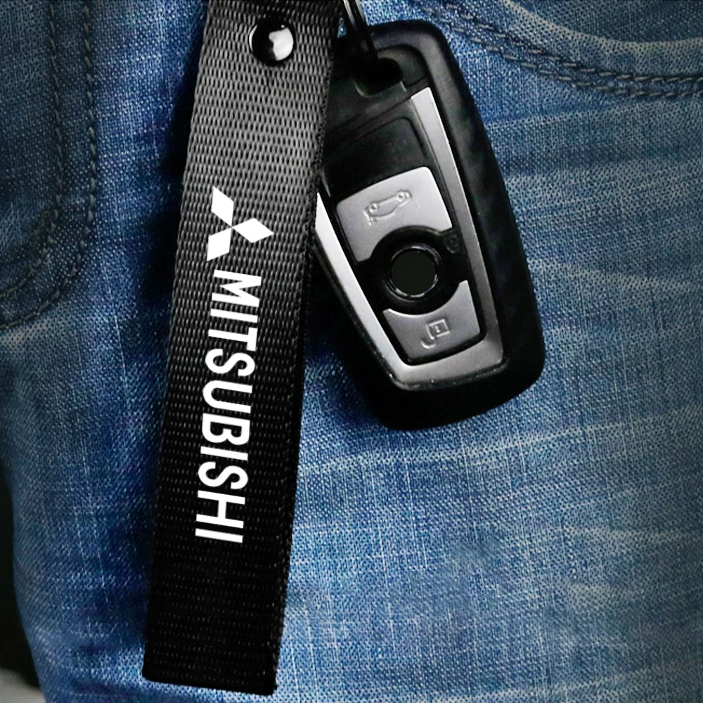 1Pcs Car Style Nylon Metal Key Ring Streamer Key Chain Accessories For Mitsubishi Ralliart Lancer EX Outlander 3 ASX Competition