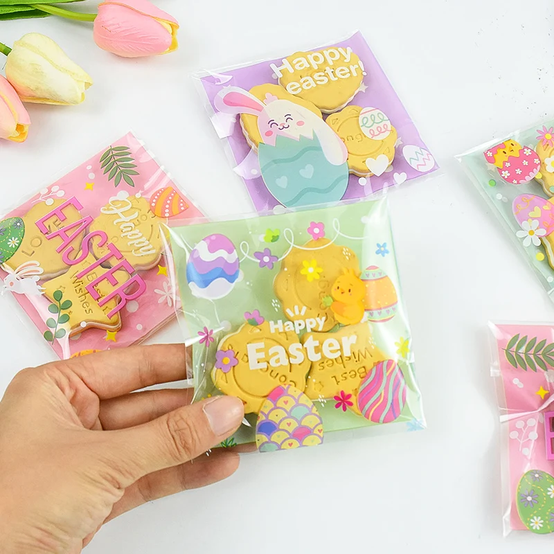 50/100pcs Easter Cookie Candy Bag Cute Rabbit Eggs Handmade Baking Gift Packaging Bags Happy Easter Party Decoration Supplies