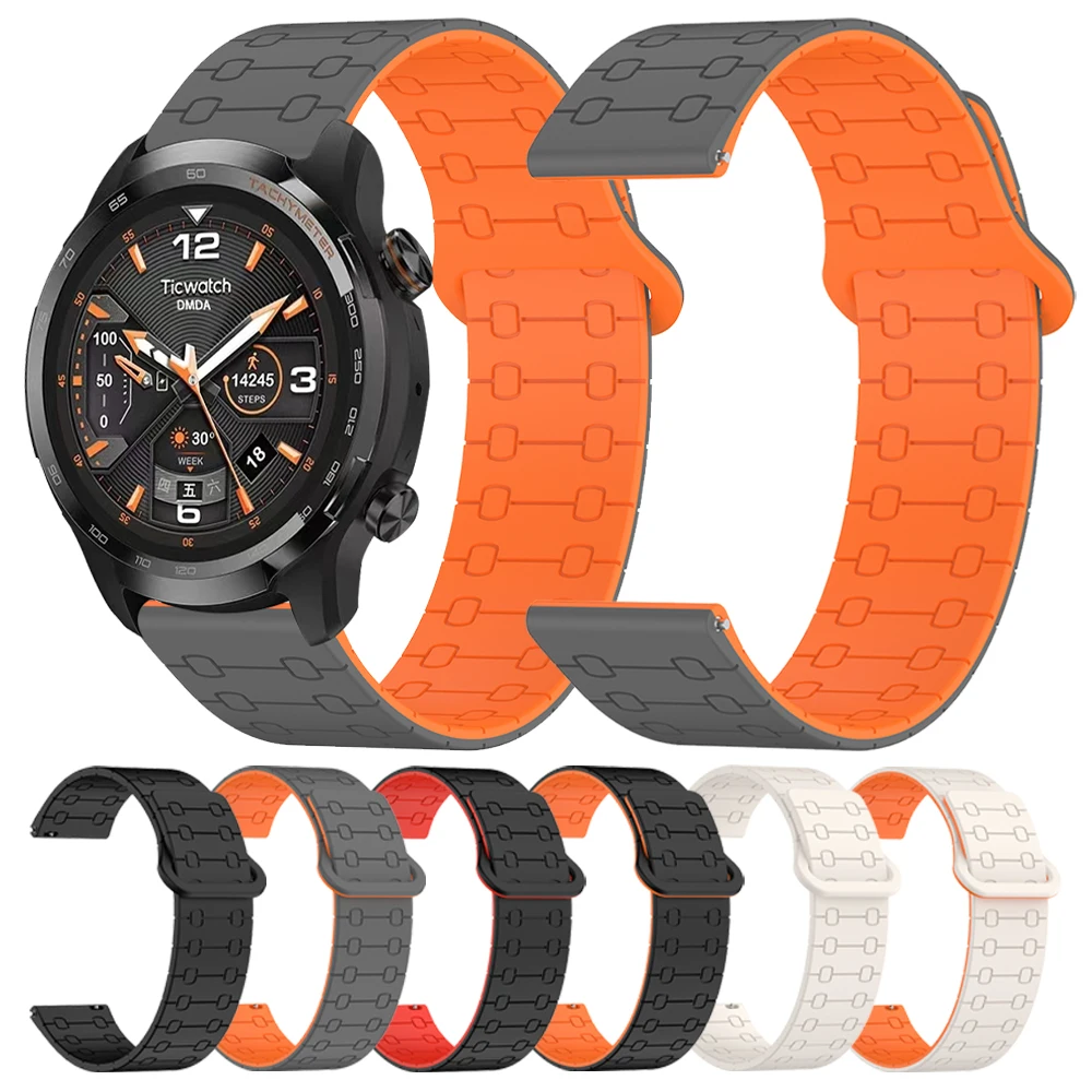 22 مللي متر شريط سيليكون مغناطيسي لـ TicWatch Pro 3 Ultra LTE/GPS E2 S2 GTH 2 GTX GTW حزام لـ TicWatch Pro 2020/2021 سوار المعصم