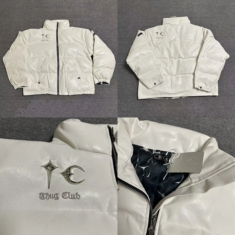 

Leather Thug Club Cotton-padded Jacket Metal Logo TC Original Tag Men's Thickened Windproof Warm Clothes Korean Street Style