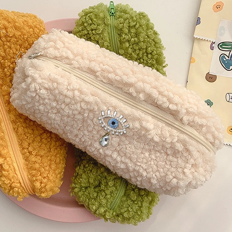 Cute Plush Pencil Pouch Lamb Wool Pen Bag Girls Kawaii Stationery Large Capacity Pencil Case Pen Box Personalized Storage Bag