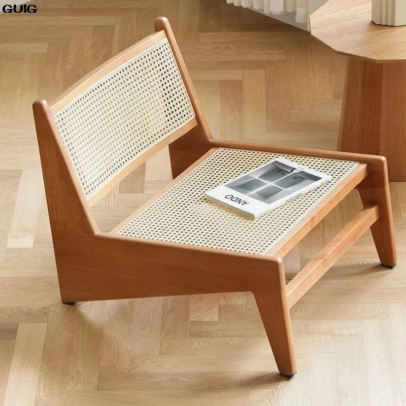 GUIG Solid Wood Kangaroo Rattan Chair Lazy Sofa Chair Wabi-Sabi Retro Style Home Nordic Balcony Leisure Chair Hot New