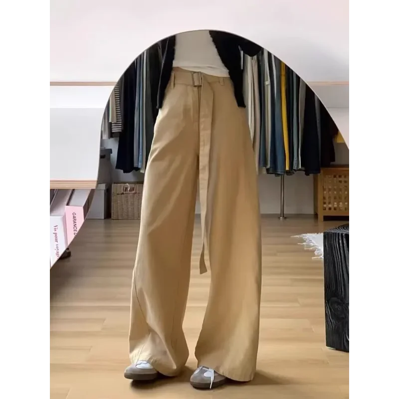 Women High Waist Wide Leg Pants Solid Color Loose Fit Casual Trousers