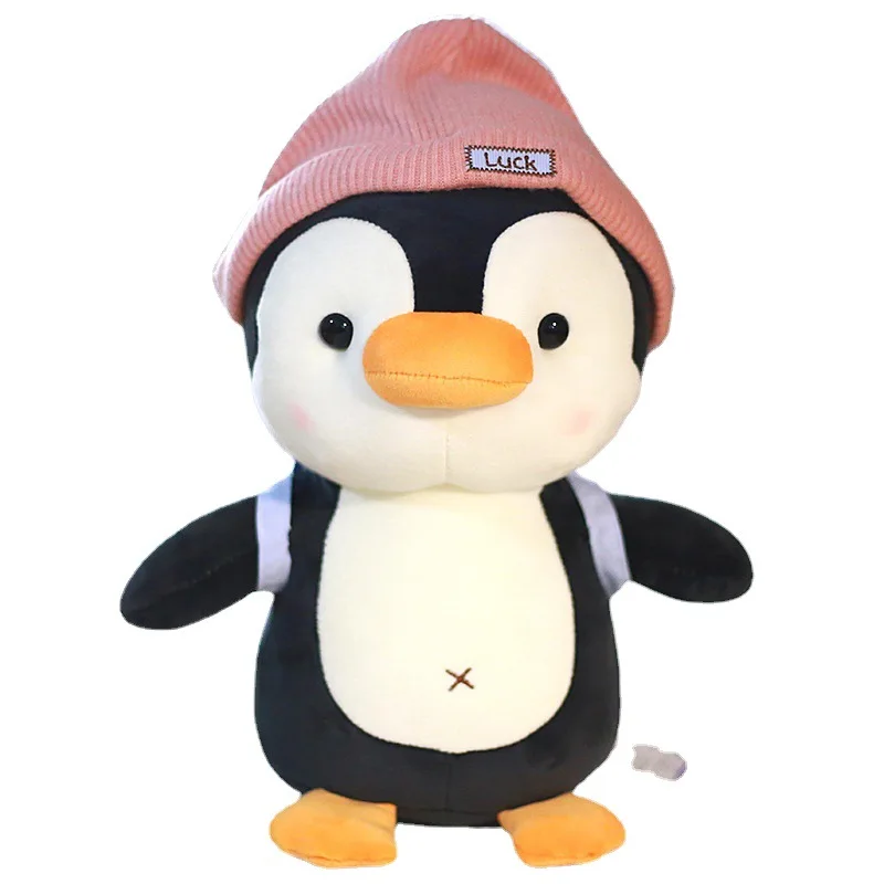 22/38cm Backpack Little Penguin Doll Plush Toys Wearing Hat Penguin Comfort Sleep Companion Throw Pillow Birthday Gift