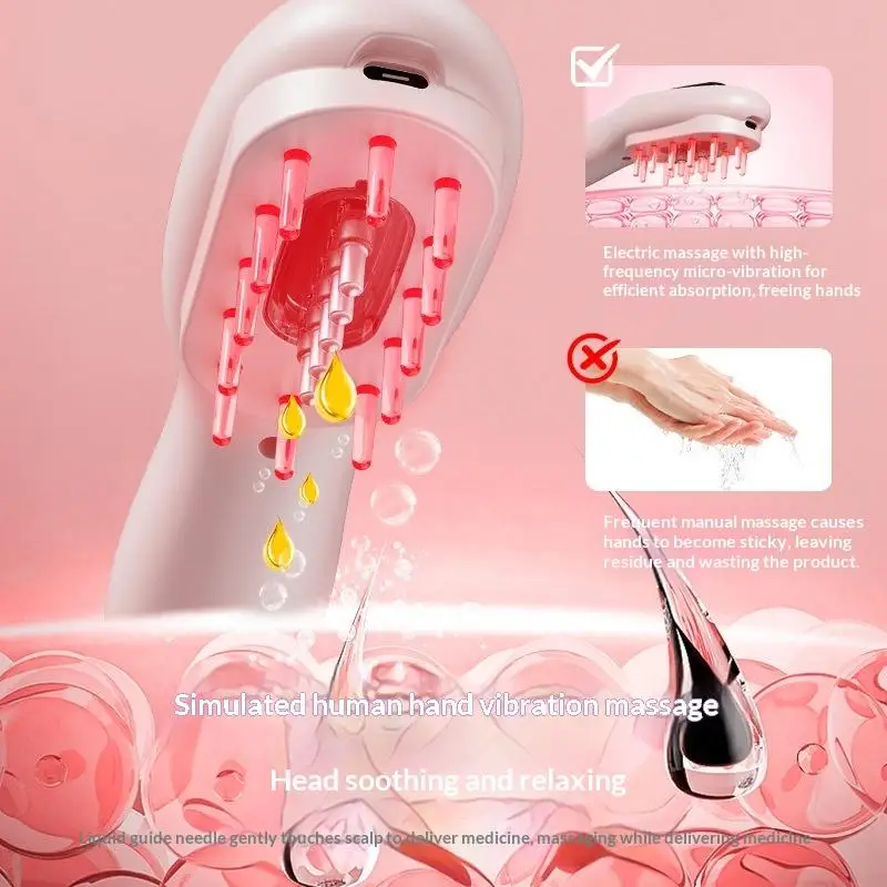Electric Hair Growth Massage Comb With Hair Oil Dispenser Red Blue Light Therapy High Frequency Vibration Scalp Massager view 2