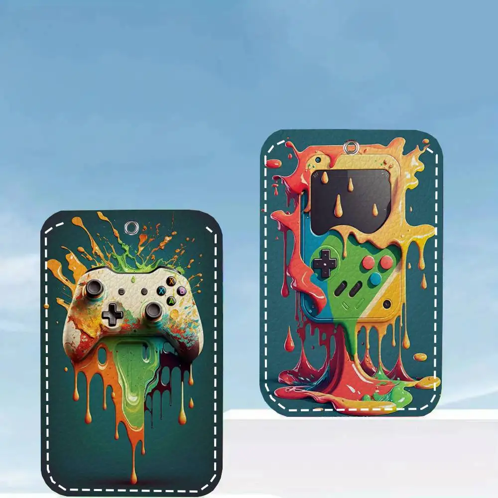 Colorful Game Controller Card Case Keychain Access Card Bag Key Tag Ring Leather Card Holder Key Ring Access