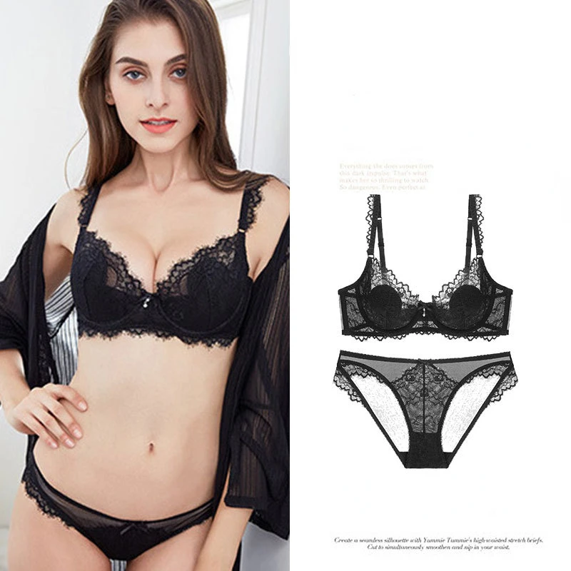 French Style Lace Mesh Thin Underwear Set Women Solid Beauty Back Underwear with Rabbit Ear Bra Female Solid Intimates Everyday