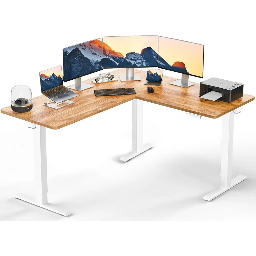 

Ergonomic Electric Adjustable L-Shaped Desk, 63x55, Large Sit-Stand Computer Table, Home Office Use, Vintage Style