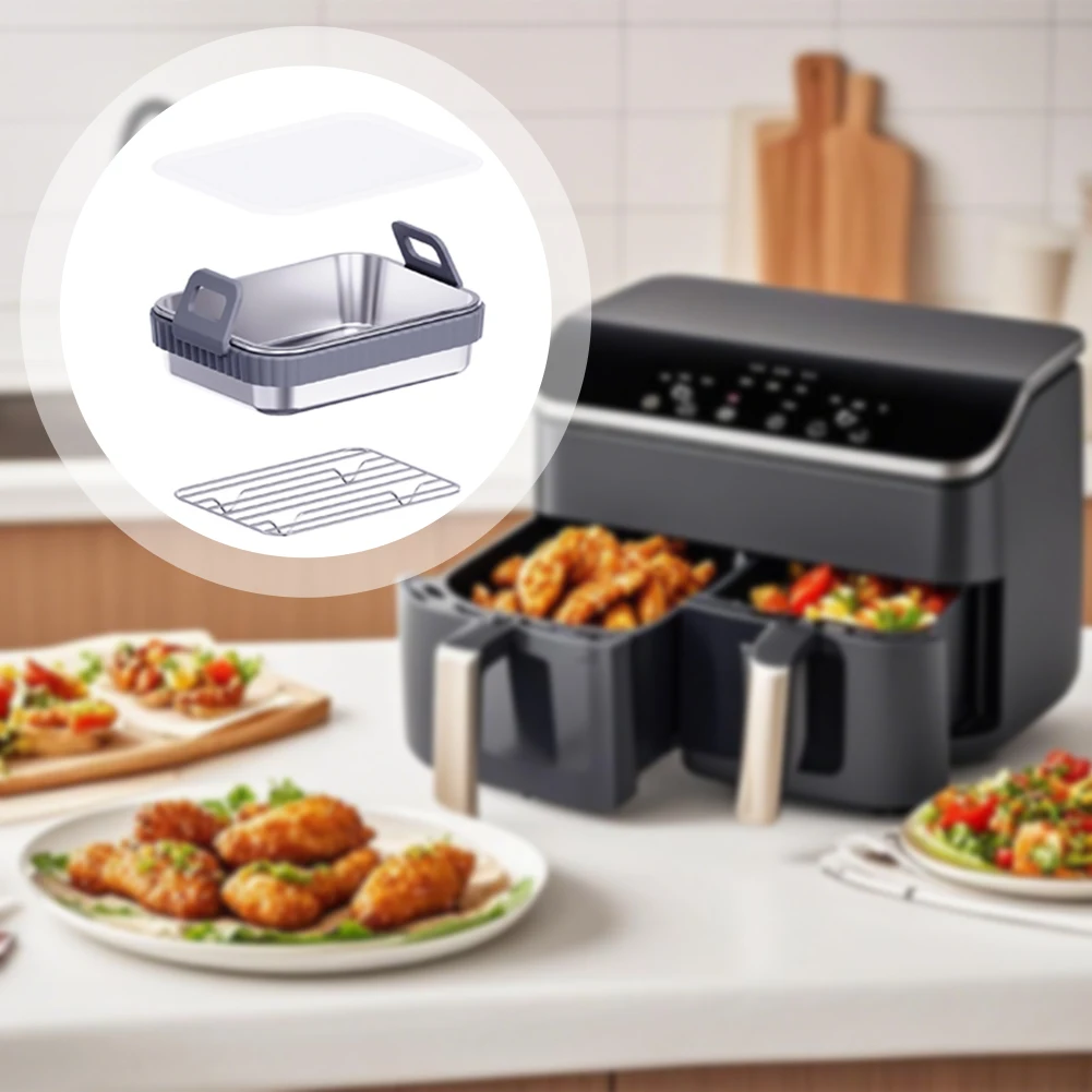 Food Grade Stainless Steel Bakeware For Airs Fryer Heat-Resistant Silicone Handles For Safety. Holiday Party Meal Preparations