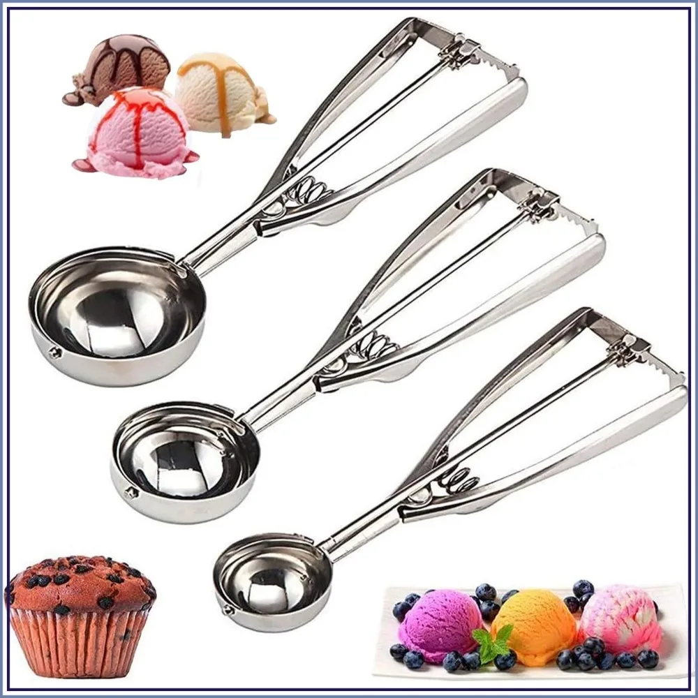 3-Piece Stainless Steel Cookie Scoop Set with Trigger, Large/Medium/Small for Ice Cream, Cupcake, Meatball, Multipurpose Kitchen Tool — купить у AliExpress WW