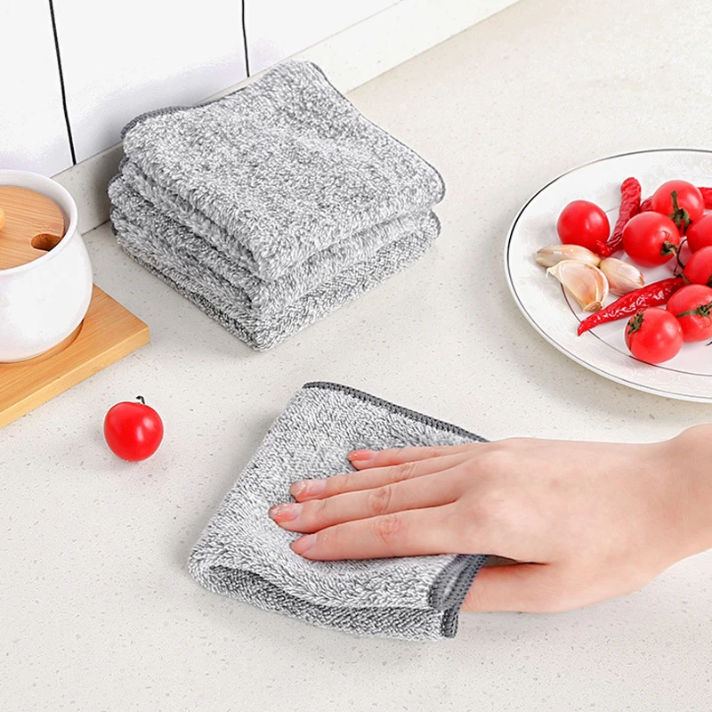 4Pcs/1Pack Kitchen Dish Towels Cloths For Washing Dishes Absorbent Cleaning Cloth Fast Drying Tea Towels with Bamboo Charcoal