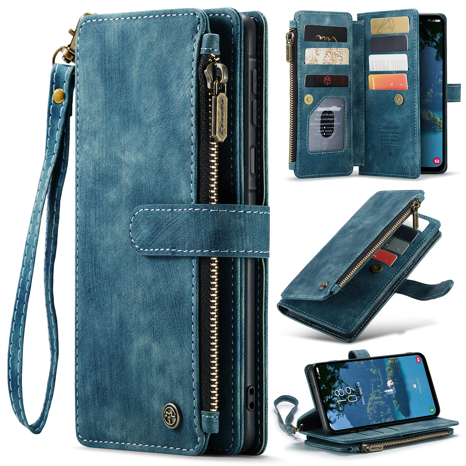 Ritsportemonnee hoesje voor A14 A15 A16 A17 A23 A24 A25 A32 A33 A34 A35 A36 A37 A52 A53 A54 A55 A56 A57 A72 4G 5G Telefoonhoes met koord
