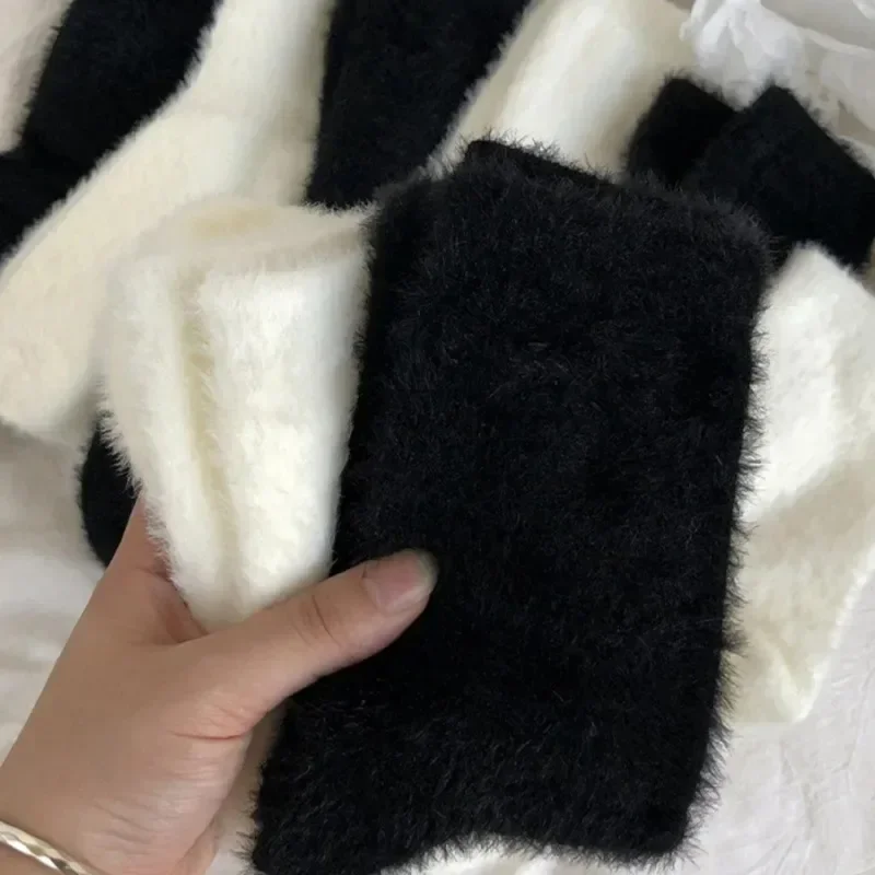 1/2Pairs Mink Fleece Socks Socks for Women Winter Mid-tube Socks White Thickened Warm Coral Fleece Sleeping Socks Kawaii Socks