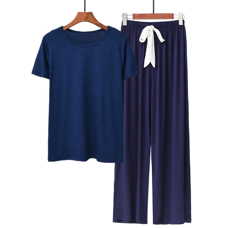 New Lady's Loungewear Spring Summer Relaxed Slub Cotton Short Sleeve Pajamas Sets Breathable Comfy Casual Homewear 2pcs Outwear