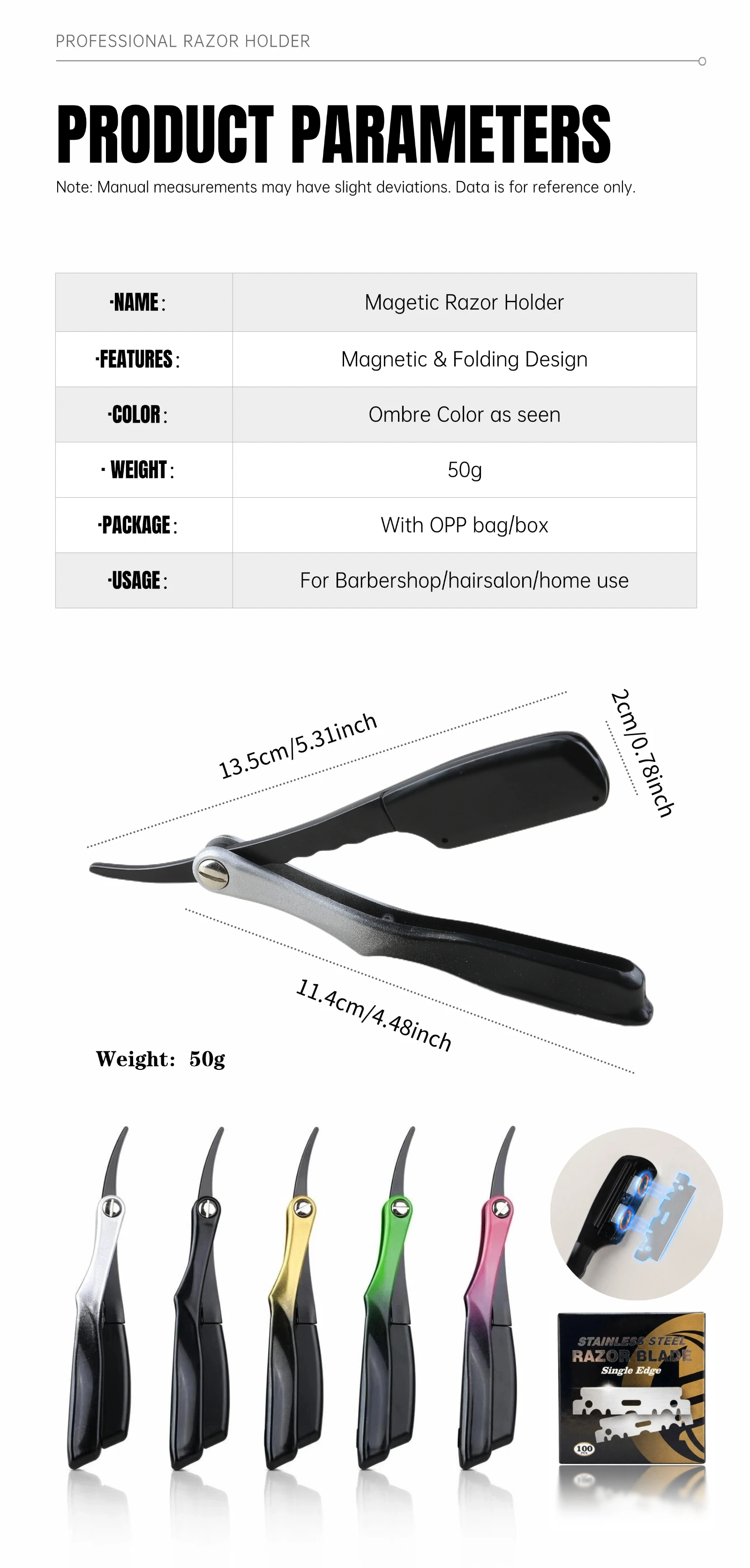 Magnetischer Klappbarer Rasiermesserhalter mit Rutschfestem ABS-Griff und Schnellwechselklinge für Friseursalon, Zuhause und Männer-Bartpflege – Detail 4