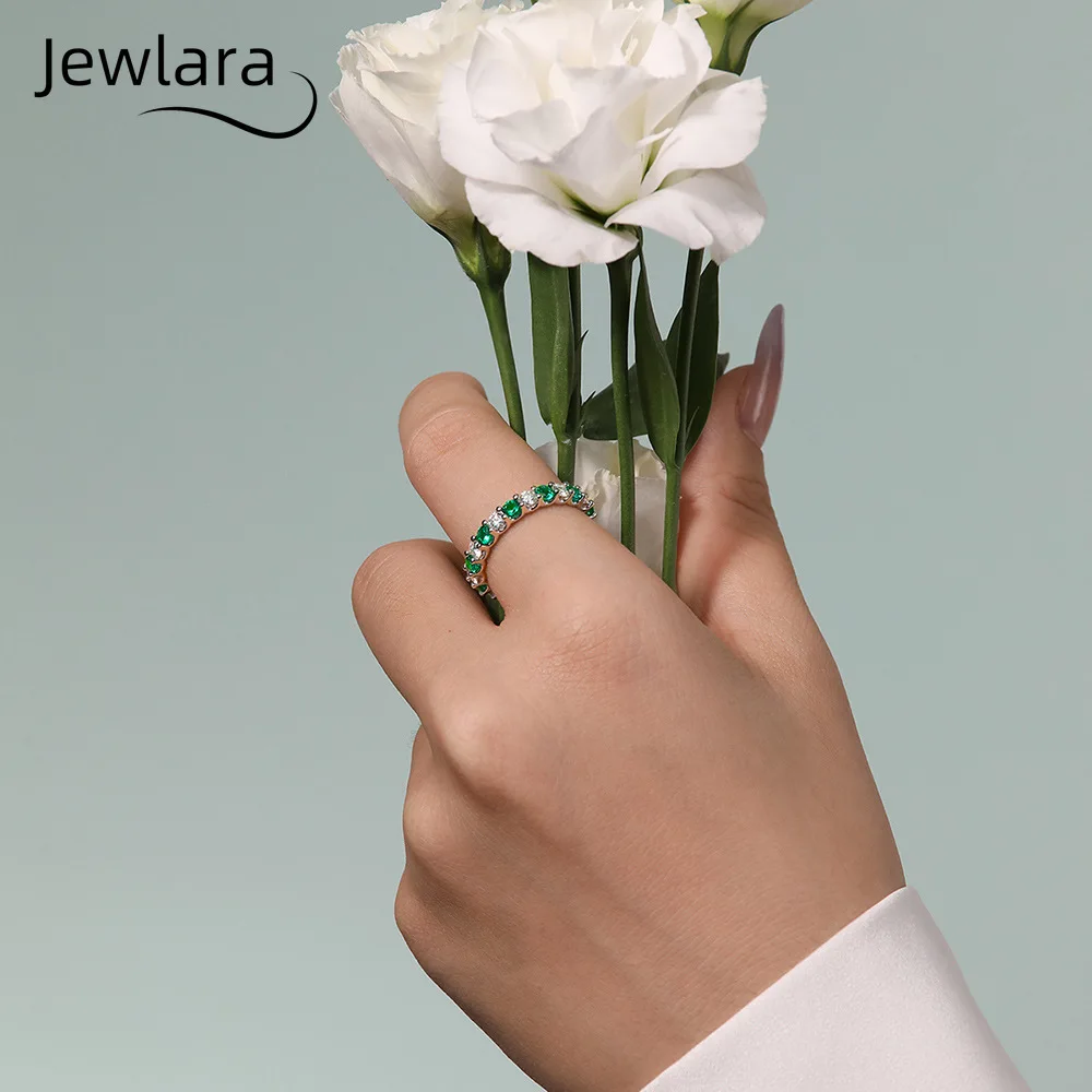 Jewlara 925 Sterling Silver Lab-Grown Emerald Row Ring, Fashion Light Luxury Moissanite Full Diamond Ring for Women