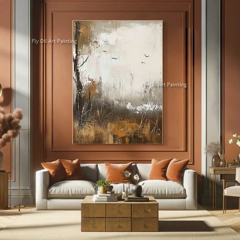 100% Handmade Mark Rothko Style Autumn Landscape Thick Canvas Wall Art Rust Abstract Scenery Oil Painting For Accent Wall Decor