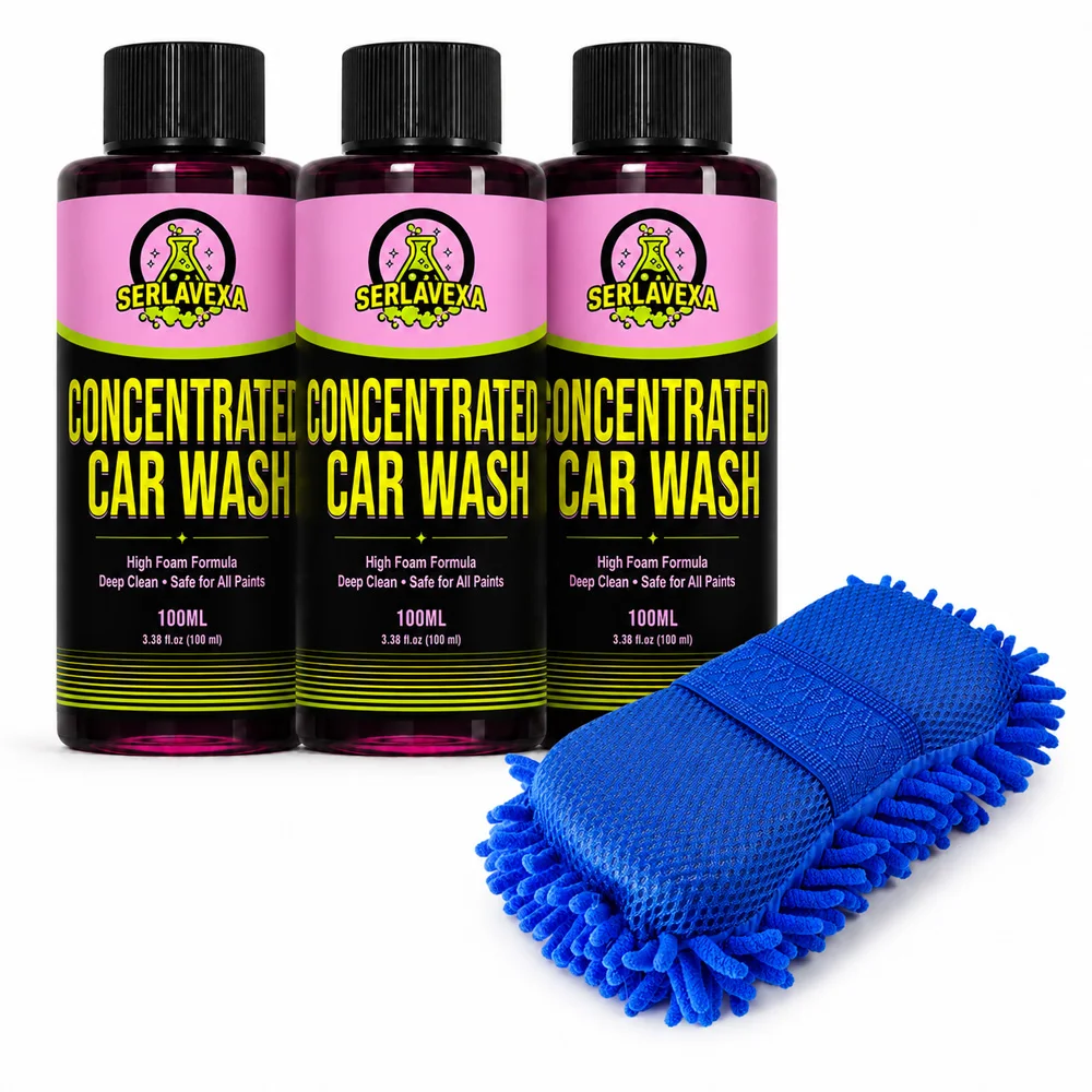 3Pcs Concentrated Car Wash Liquid Set with Blue Microfiber Wash Mitt High Foam Auto Shampoo for Car Motorcycle Exterior Care