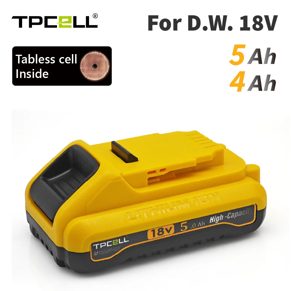 TPCELL 4Ah/5Ah For D.Walt 20V Battery Tabless 21700 DCB200  Replacement Battery Compatible With For D.walt 18V/20V Tools Battery