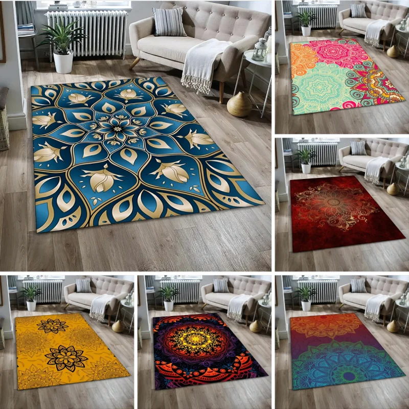 Mandala Bloem Bohemen Tapijt Mechanische Wasbare Slaapkamer Antislip Mat Voor Woonkamer Decoratie Groot Formaat Rechthoek Tapijt