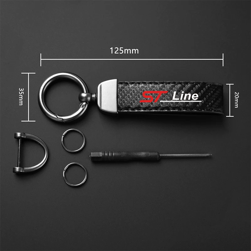 For ford st LINE stline kuga fiesta Car Accessories Car Carbon Fiber Leather Keychain Horseshoe Buckle Jewelry