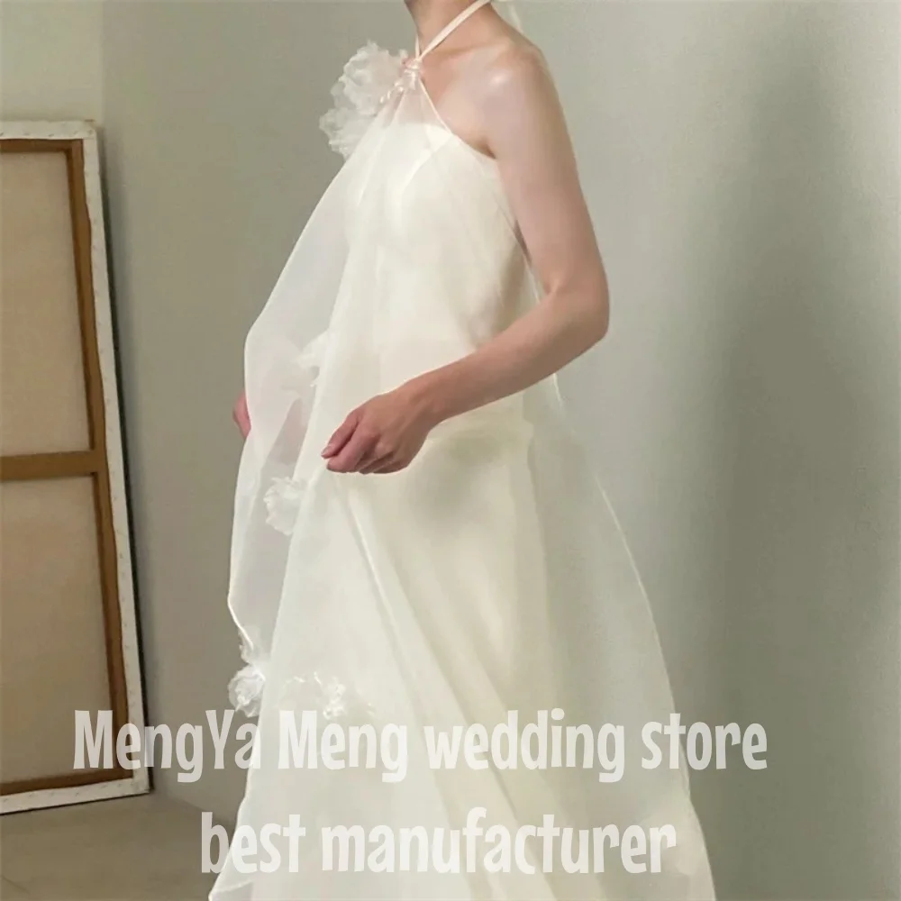 ZHUISHU Suknie Ślubne w Stylu Fairy z Gorsetem w Linii A, Sesja Zdjęciowa, Halter, Kwiaty 3D, Koreańskie Suknie Ślubne, Ogrodowe, Personalizowane, Formalne