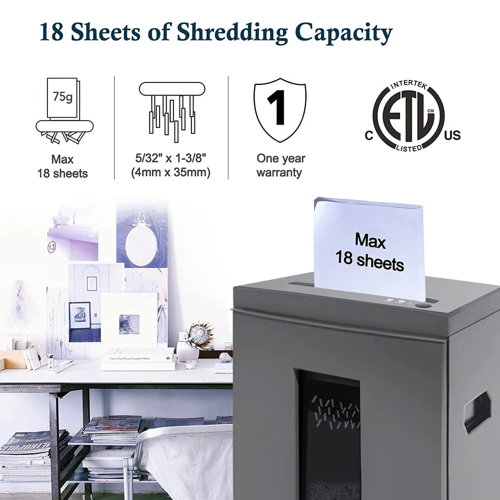 Paper Shredder for  Home Office  Heavy Duty 10-Sheet 40 Mins Running Time Cross Cut P-5 Grey