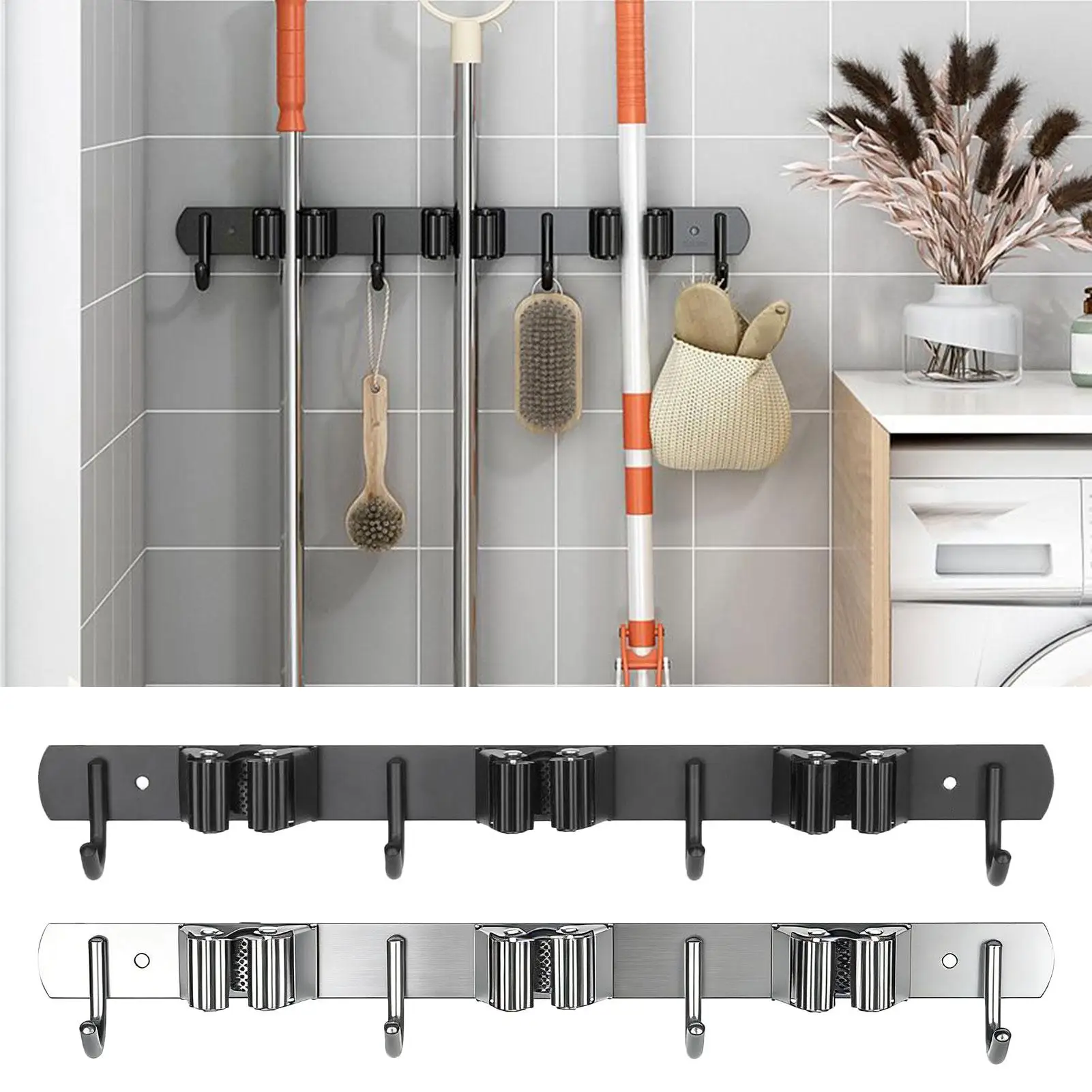 Broom Holder Wall Mount Stainless Steel Dustpan Holder Stainless Steel Broom Hanger for Utility Room Garden Closet Home