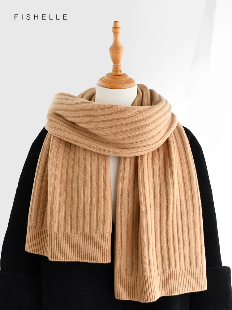 Camel solid color pure 100% wool scarf knitted high-quality autumn winter for women wraps soft warm shawl men lady luxury gifts