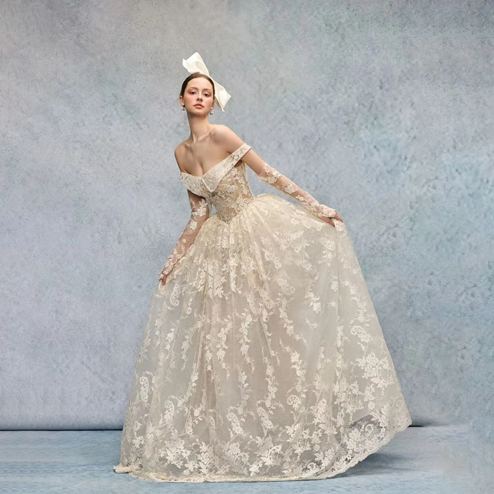 

Vintage Wedding Dress Off Shoulder A-Line Bridal Gown Backless Applique Bride Dress Formal Wedding Gowns 2025 Customized