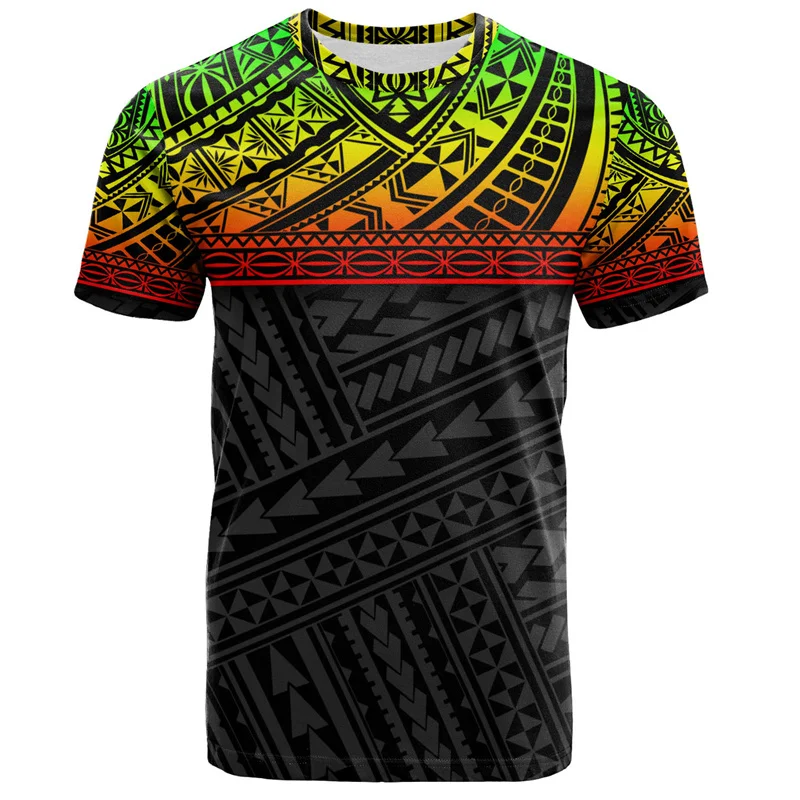 Fashion Polynesian 3D Printed T Shirt Men Summer Short Sleeves Tops Hawaiian Crew Neck Tees Casual Streetwear Male T-shirt