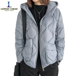 Women's Thin Loose White Duck Down Jacket, Long Sleeved Coat, Ladies Parka, Female Clothing Outwear, New Fashion, Autumn, Winte